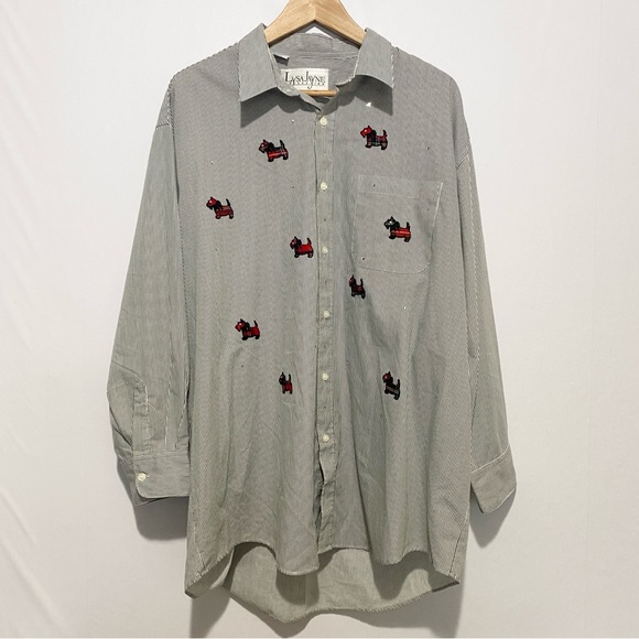 Lysa Jayne Tops - Lysa Jayne Scottie Dog Embroidered Striped‎ Button Shirt Womens 1X Plus